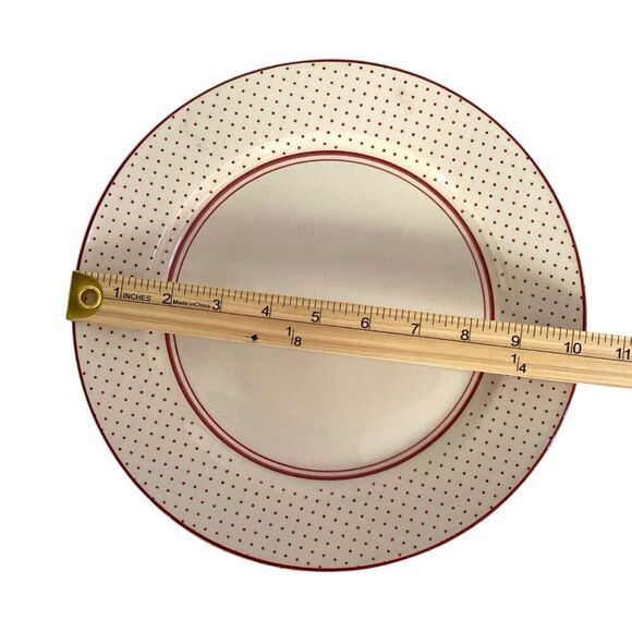 Table Mates Red Polka Dot Dinner Plates Set Of 4 Malaysia Ceramic - Picture 2 of 4